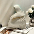 Bolso Tote Beige Vintage — Patrón de Cuadros Grandes en Poliéster