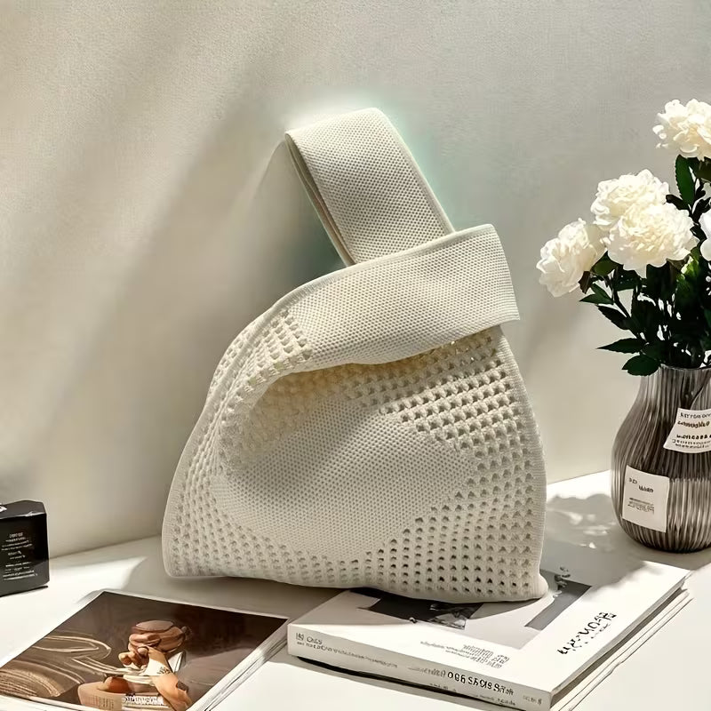 Bolso Tote Beige Vintage — Patrón de Cuadros Grandes en Poliéster
