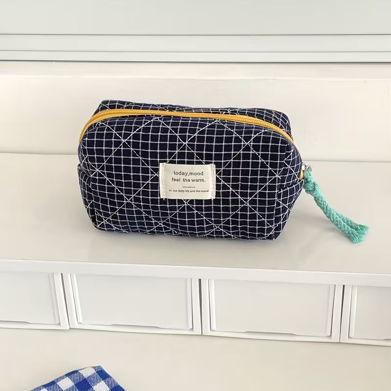 Bolsa octogonal azul marino a cuadros vintage