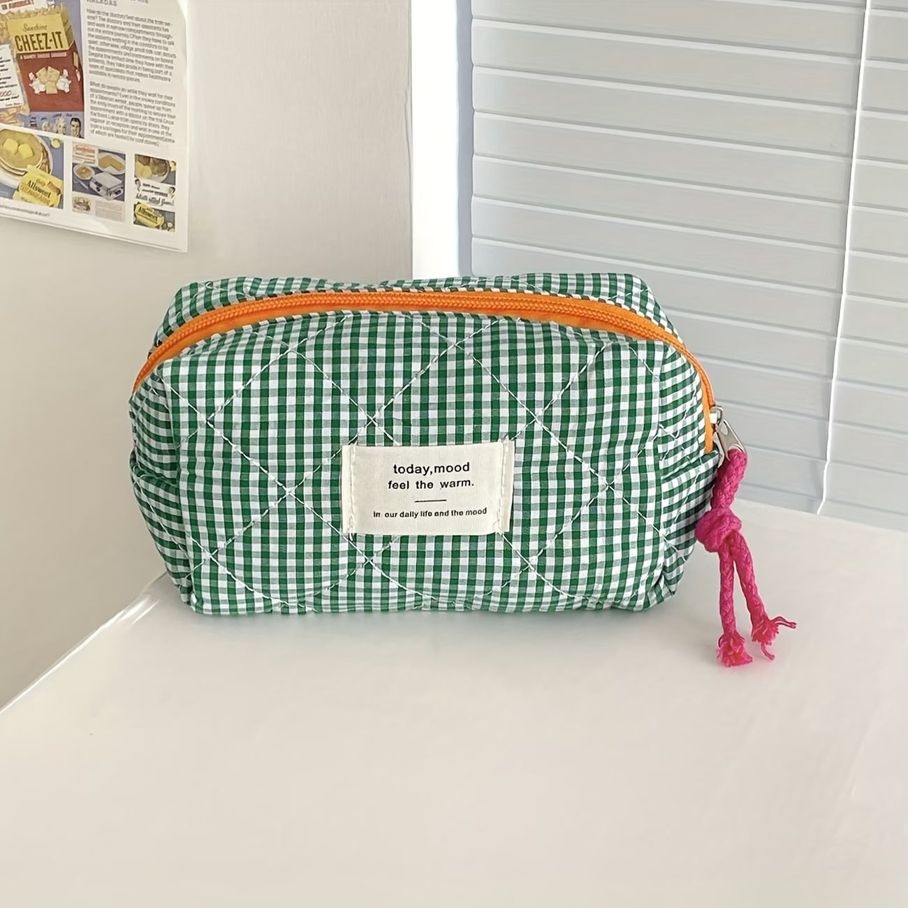 Bolsa octogonal verde a cuadros vintage
