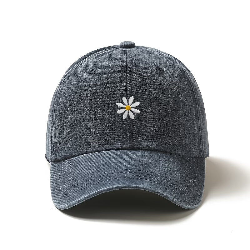 Gorra Azul Marino Bordada con Margarita